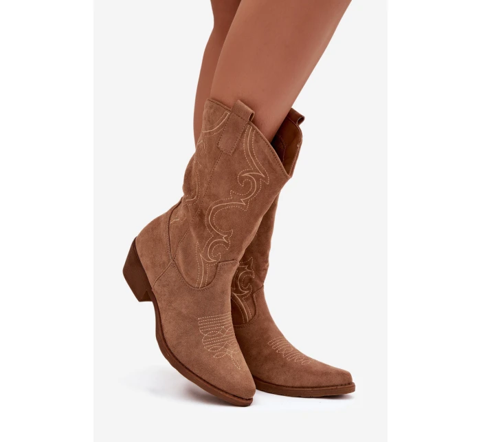 Dámské kotníkové boty cowgirl na podpatku – béžové Lovelle Dámské kotníkové boty cowgirl na podpatku – béžové Lovelle