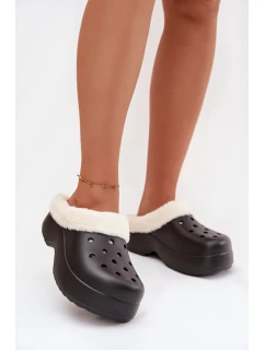 Dámské pěnové pantofle zateplené kožíškem – černé Palvine