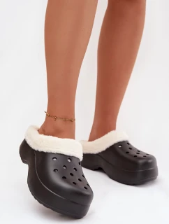 Dámské pěnové pantofle zateplené kožíškem – černé Palvine
