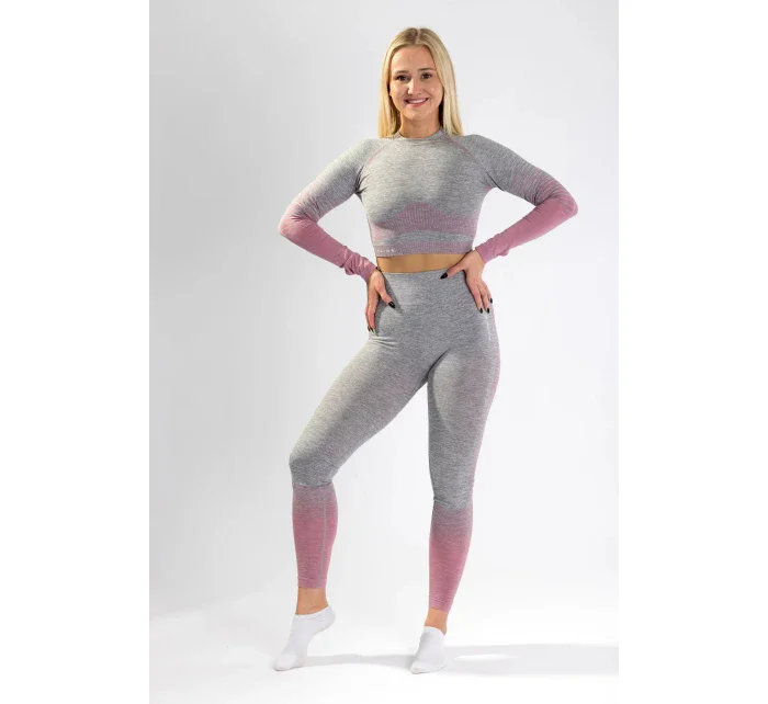 Dámský CropTop s dlouhým rukávem 5.0. růžový melír - Naine Dámský CropTop s dlouhým rukávem 5.0. růžový melír - Naine