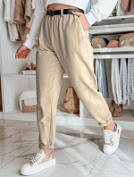 Dámské tepláky chinos s páskem béžové FashionStreet UY2549