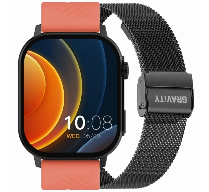 Chytré hodinky Gravity model 21805515 Červený silikonový řemínek + černý náramek Chytré hodinky Gravity model 21805515 Červený silikonový řemínek + černý náramek