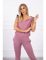 Kalhoty/oblek s nápisem selfie tmavě růžové