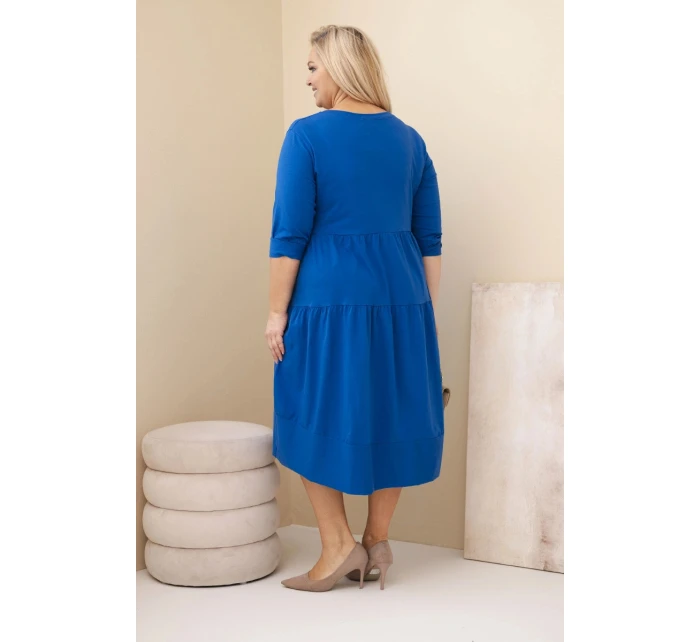 Dámská bavlněná sukýnka Plus Size s volány a ohrnutým rukávem chabrová