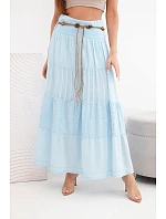 Dámská maxi bavlněná sukně s model 22048761 výšivkou a elastickým pasem modrá - K-Fashion Dámská maxi bavlněná sukně s model 22048761 výšivkou a elastickým pasem modrá - K-Fashion