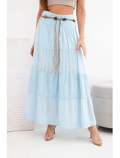 Dámská maxi bavlněná sukně s model 22048761 výšivkou a elastickým pasem modrá - K-Fashion