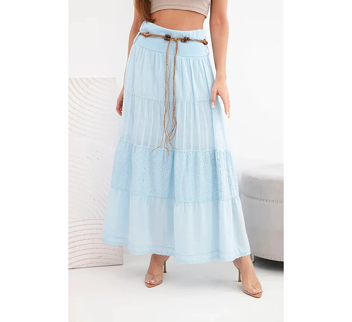 Dámská maxi bavlněná sukně s model 22048761 výšivkou a elastickým pasem modrá - K-Fashion Dámská maxi bavlněná sukně s model 22048761 výšivkou a elastickým pasem modrá - K-Fashion