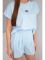 Dámská souprava z model 22147932 s halenkou a šortkami se záhyby modrá - K-Fashion