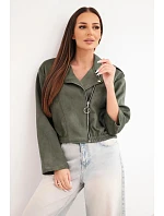 Dámská semišová viskózová bunda s asymetrickým zipem khaki Dámská semišová viskózová bunda s asymetrickým zipem khaki