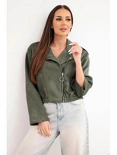 Dámská semišová viskózová bunda s asymetrickým zipem khaki