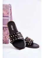 Dámské kožené pantofle s zdobením Černá model 21588465 - S.Barski