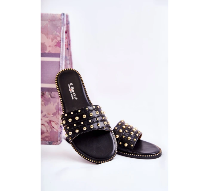 Dámské kožené pantofle s zdobením Černá model 21588465 - S.Barski
