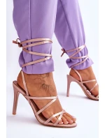 Dámské Sandály Vázané Na Vysokém Podpatku Béžove model 21619394 - Boto Dámské Sandály Vázané Na Vysokém Podpatku Béžove model 21619394 - Boto