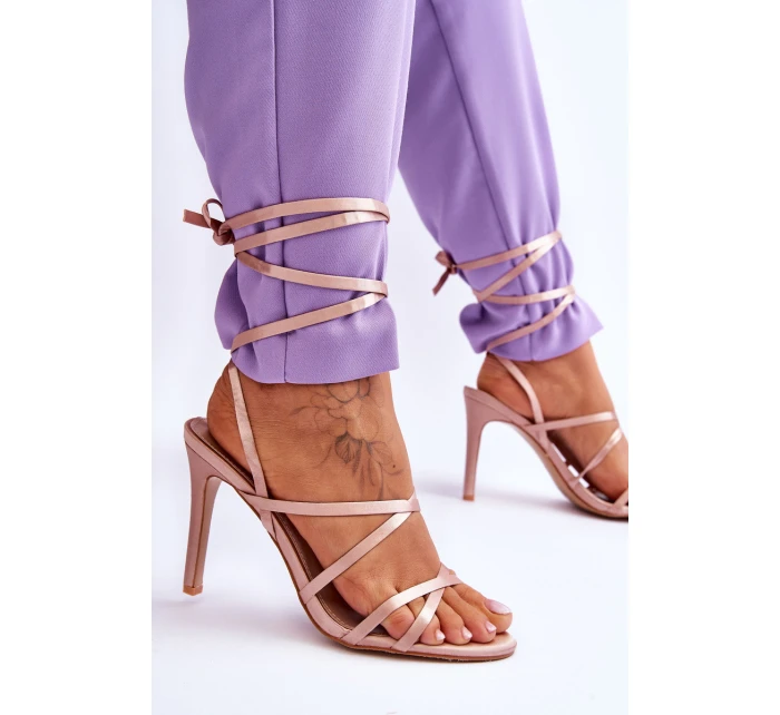 Dámské Sandály Vázané Na Vysokém Podpatku Béžove model 21619394 - Boto Dámské Sandály Vázané Na Vysokém Podpatku Béžove model 21619394 - Boto