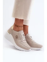 Dámské kožené tenisky na podpatku béžové model 21659717 - S.Barski