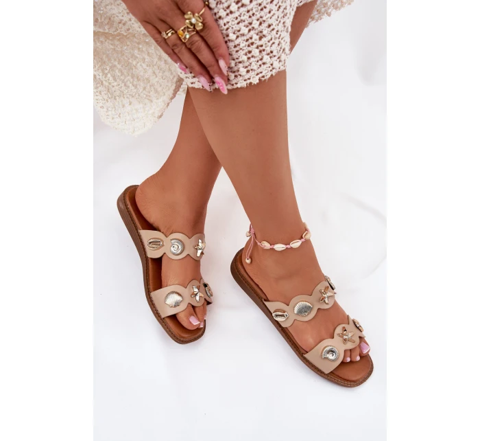 Dámské pantofle se zlatými doplňky béžové Jenoriela Dámské pantofle se zlatými doplňky béžové Jenoriela