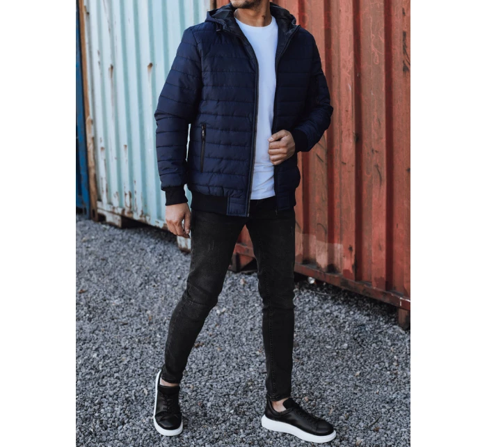 Pánská přechodná prošívaná bunda s kapucí tmavě modrá FashionStreet TX4936