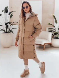 WINTERMISS dámská zimní dlouhá prošívaná bunda s kapucí tmavě béžová FashionStreet TY4966