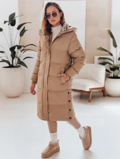 WINTERMISS dámská zimní dlouhá prošívaná bunda s kapucí tmavě béžová FashionStreet TY4966