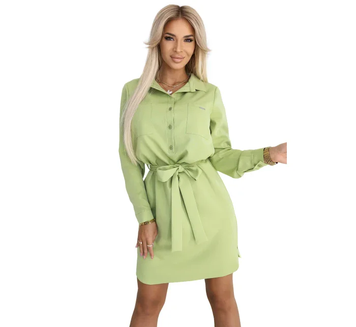 Košilové šaty s kapsami a vázáním OLIVE model 21104101 - numoco