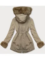 Světle béžová krátká zimní bunda parka s kožešinovou podšívkou model 21247285 - J.STYLE