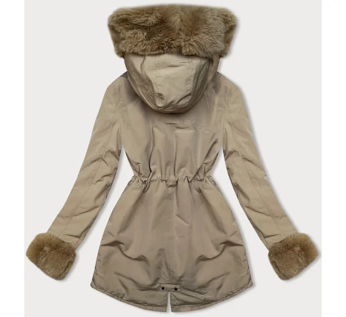 Světle béžová krátká zimní bunda parka s kožešinovou podšívkou model 21247285 - J.STYLE