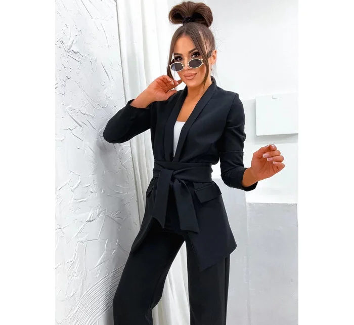 Černý dámský komplet - volné sako a široké kalhoty (8167)