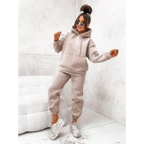 Béžová bavlněná hrubší dámská tepláková souprava model 21463537 - Moon