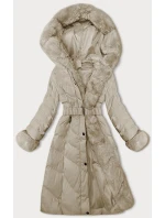 Béžová dámská zimní bunda s opaskem (5M3156-62) Béžová dámská zimní bunda s opaskem (5M3156-62)