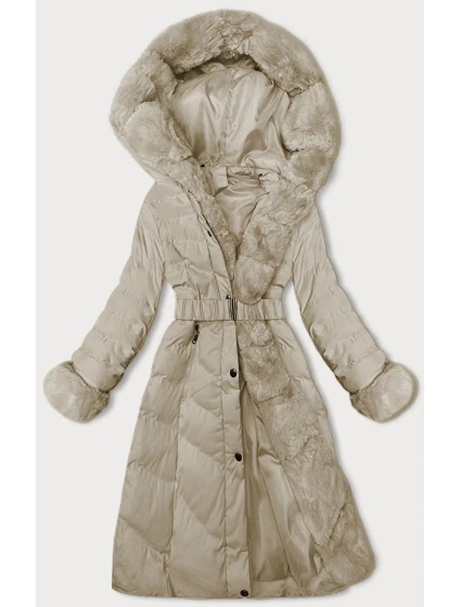 Béžová dámská zimní bunda s opaskem (5M3156-62) Béžová dámská zimní bunda s opaskem (5M3156-62)
