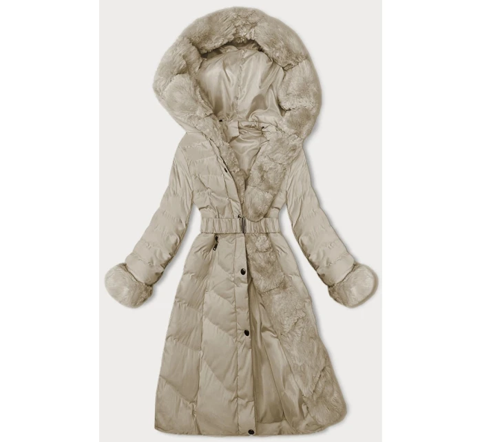 Béžová dámská zimní bunda s opaskem (5M3156-62) Béžová dámská zimní bunda s opaskem (5M3156-62)