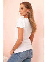 Dámská bavlněná blůza s volánkem a srdcem z kamínků bílá