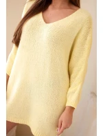 Dámská suknička Plus Size vlněná s výstřihem do V žlutá