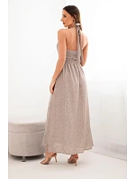 Dámské maxi viskózové šaty vázané na krku s ozdobnou přezkou fango Dámské maxi viskózové šaty vázané na krku s ozdobnou přezkou fango