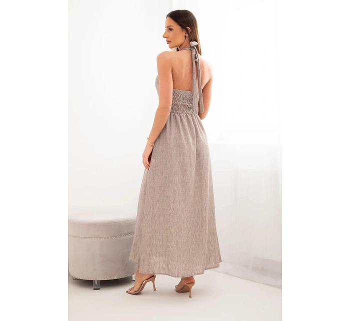 Dámské maxi viskózové šaty vázané na krku s ozdobnou přezkou fango Dámské maxi viskózové šaty vázané na krku s ozdobnou přezkou fango
