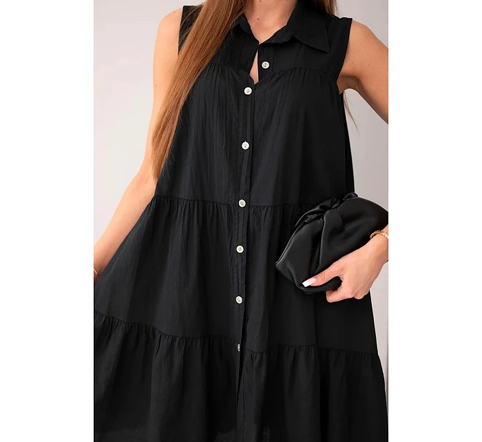 Dámské bavlněné košilové šaty bez rukávů s knoflíky černá