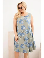 Dámské šaty plus size z viskózy s květinovým vzorem na ramínkách khaki Dámské šaty plus size z viskózy s květinovým vzorem na ramínkách khaki