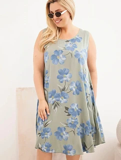 Dámské šaty plus size z viskózy s květinovým vzorem na ramínkách khaki