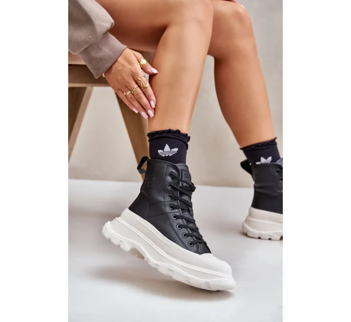 Kožené Zateplené Tenisky Na Masivní Platformě Big Star Černé Kožené Zateplené Tenisky Na Masivní Platformě Big Star Černé