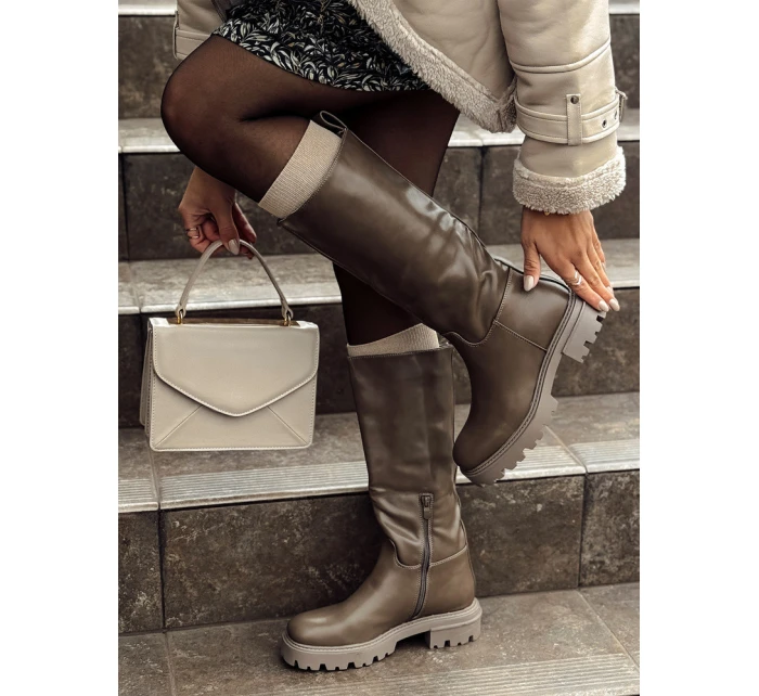 Dámské dlouhé hnědé boty KICKBOOT FashionStreet ZY0500