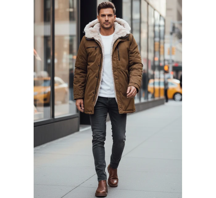 Pánská zimní bunda parka s kapucí béžová FashionStreet TX4968