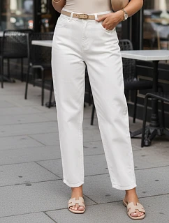 Dámské džíny mom fit s páskem a vysokým sedem bílé FashionStreet UY3062