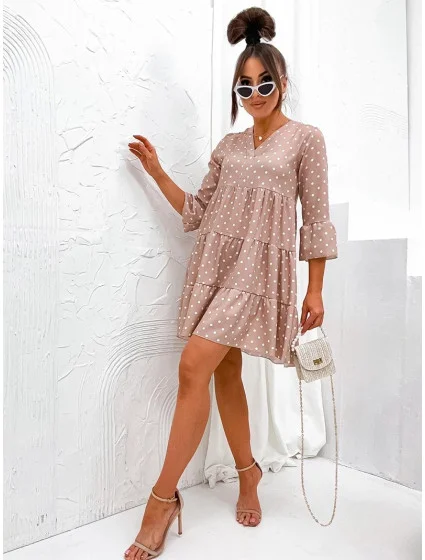 Béžové puntíkované šaty s volánky (706) Béžové puntíkované šaty s volánky (706)
