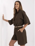 Tmavě hnědé dámské kraťasy s přídavkem lnu (6620)