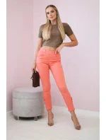 Kalhoty z barevného denimu s mašlí meruňková