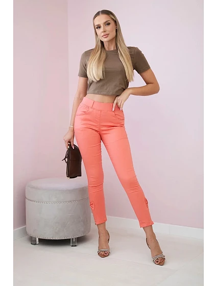 Kalhoty z s mašlí meruňková model 20882893 - K-Fashion Kalhoty z s mašlí meruňková model 20882893 - K-Fashion