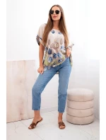 Dámská bavlněná košile s květinovým vzorem béžový