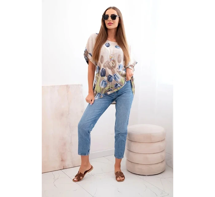 Dámská bavlněná košile s květinovým vzorem béžový