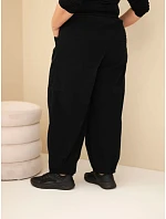 Dámské kalhoty bavlněné Plus Size manšestrové s gumou v pase a kapsami černé