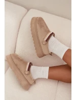 Dámské sněhule nízké s páskem a výšivkou na platformě světle béžové model 21708900 - Boto Dámské sněhule nízké s páskem a výšivkou na platformě světle béžové model 21708900 - Boto